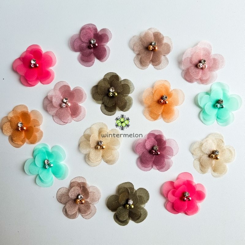 Bunga Organza 3D Tipe 1 Lebar 4 cm / Bunga Organza Handmade / 3 Lapis /Aplikasi Bunga 3D / Patch Bun