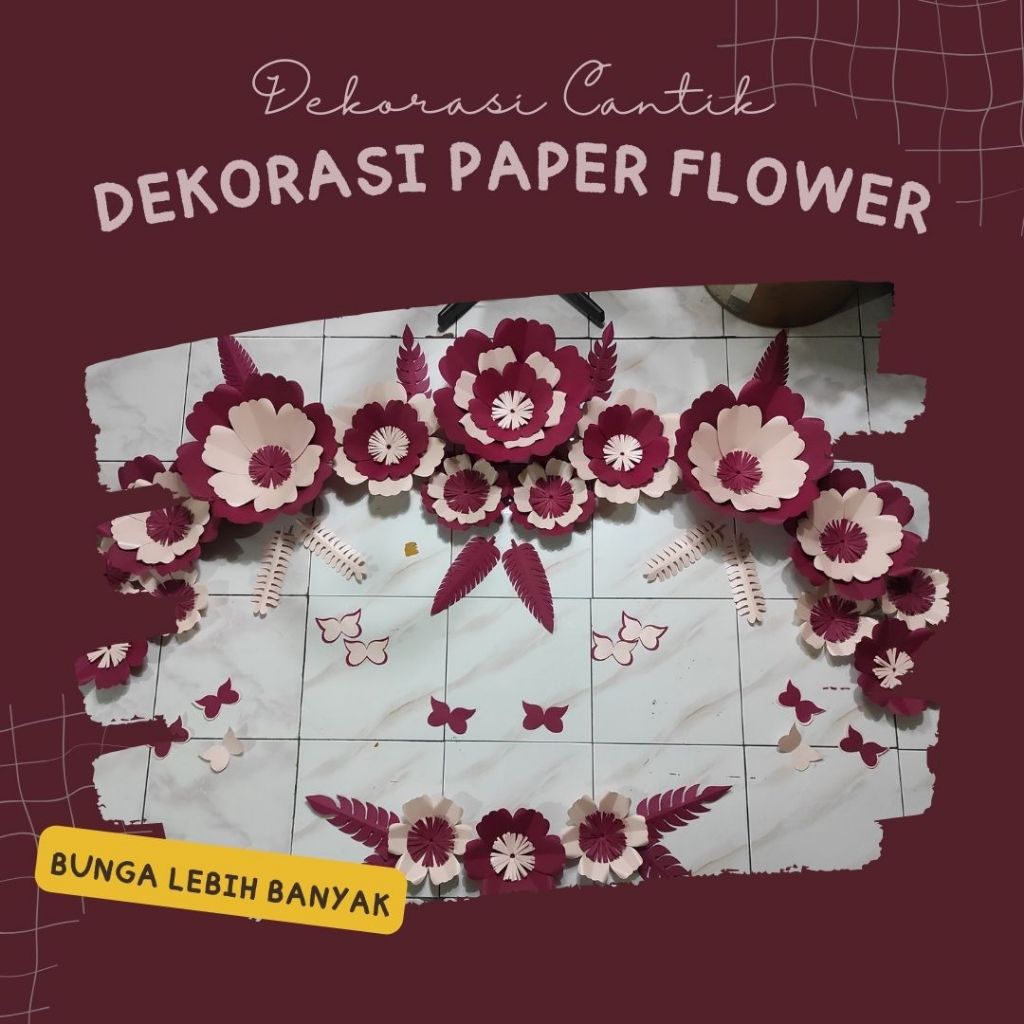 paper flower backdrop dekorasi engagement wedding birthday tasyakuran khitanan dll, paket lengkap ( 