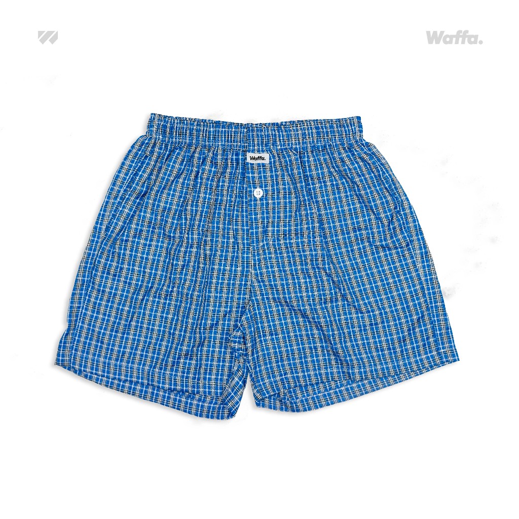 WAFFA - Celana Boxer Pria Motif Seragam Biru Poliester - Kancing Berfungsi - All Size
