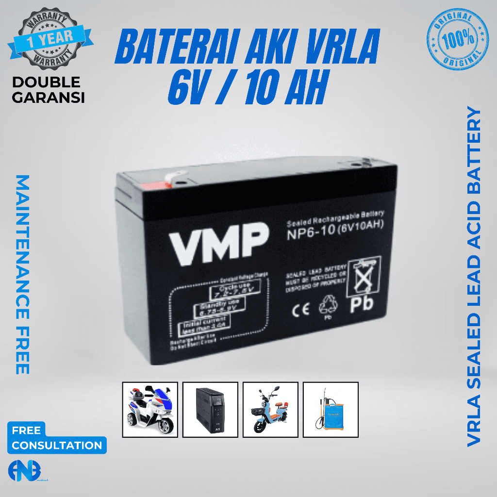 Baterai Aki UPS 6V 10AH 10 AH VMP Aki Baterai Kering VRLA UPS APC ICA