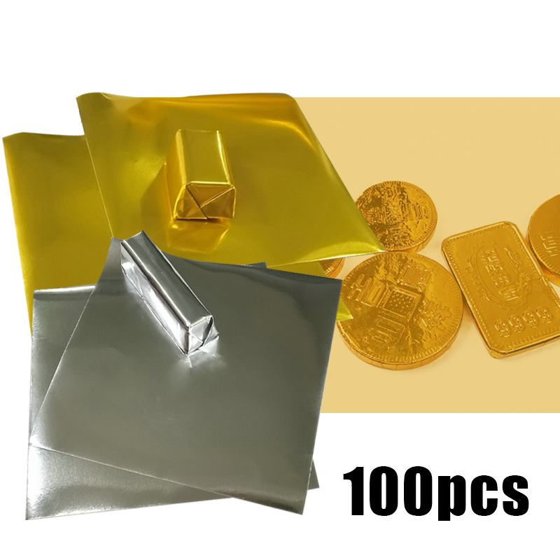 100 Pcs Foil coklat chocolate foil pembungkus coklat kertas foil bungkus coklat Kertas Aluminum Foil