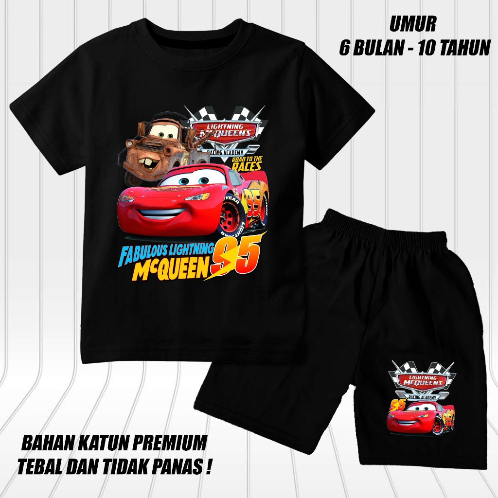 setelan lengan pendek anak laki laki perempuan set baju kaos pendek anak cowok motif mc queen DTF