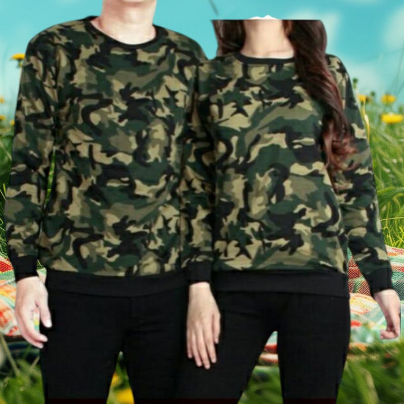 SWEATER PASANGAN LORENG HIJAU ARMY TNI COWOK CEWEK COUPLE JAKET UMKM INDONESIA PAKAIAN COPER BARU PA