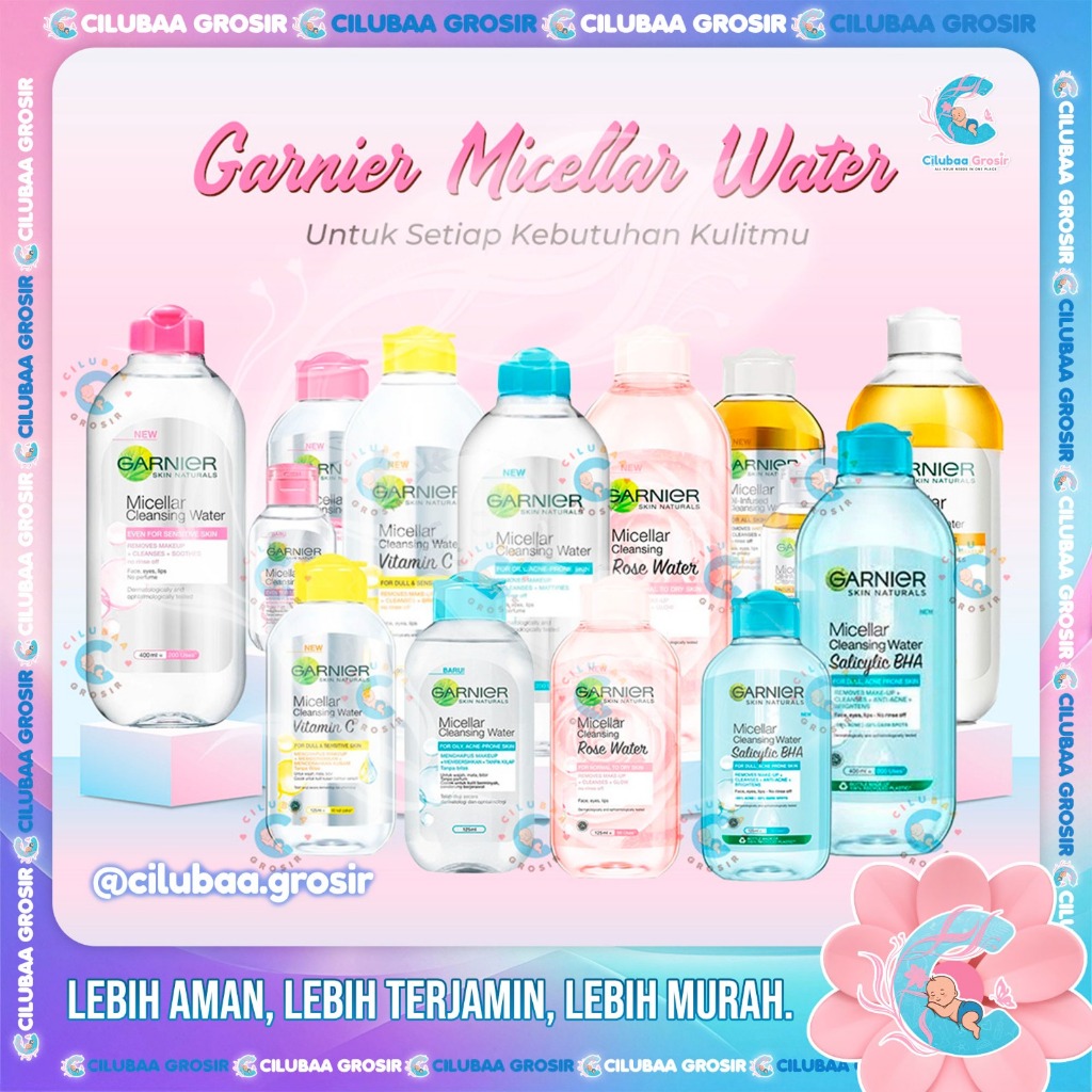 Garnier Micellar Cleansing Water Pink || Blue || Bipase Oil ||  Vit C || Rose Water 400 ml 125 ml 50
