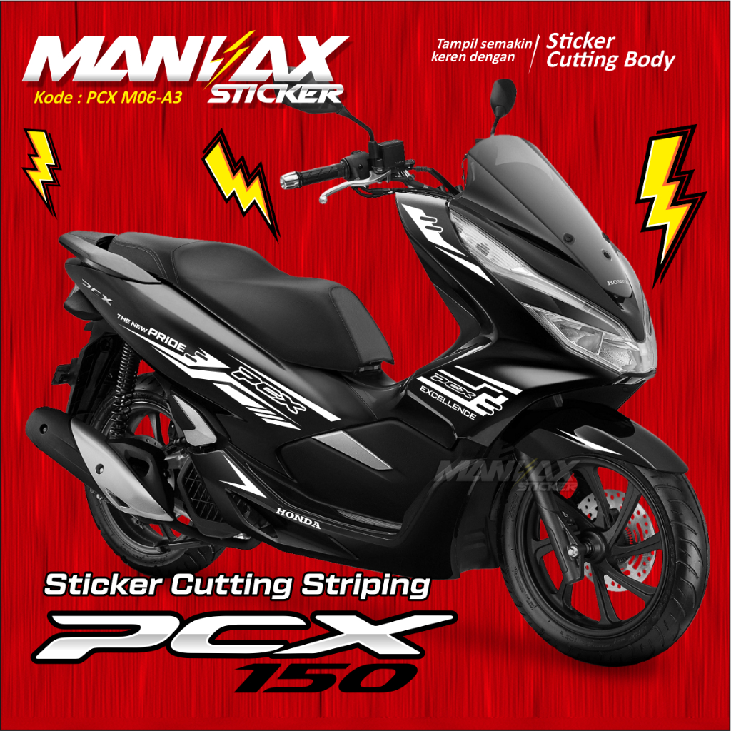 Sticker PCX Putih - PCX Sticker Cuttin Putih - Sticker Honda PCX - M006 ( Motor Hitam )