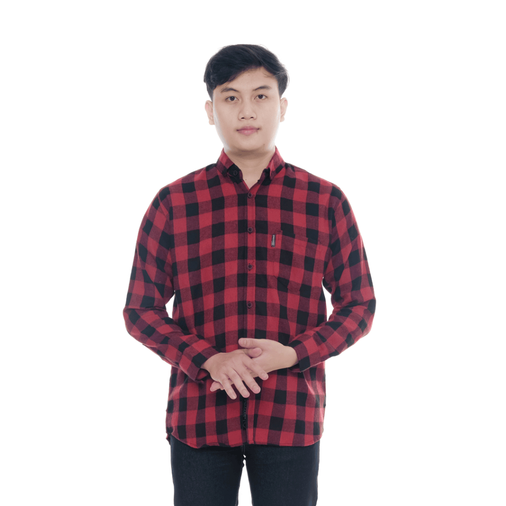 ZWECKOUT LABEL - Kemeja Pria / Flanel Hem Pria Lengan Panjang Kotak Kotak Slim Fit Hitam Merah