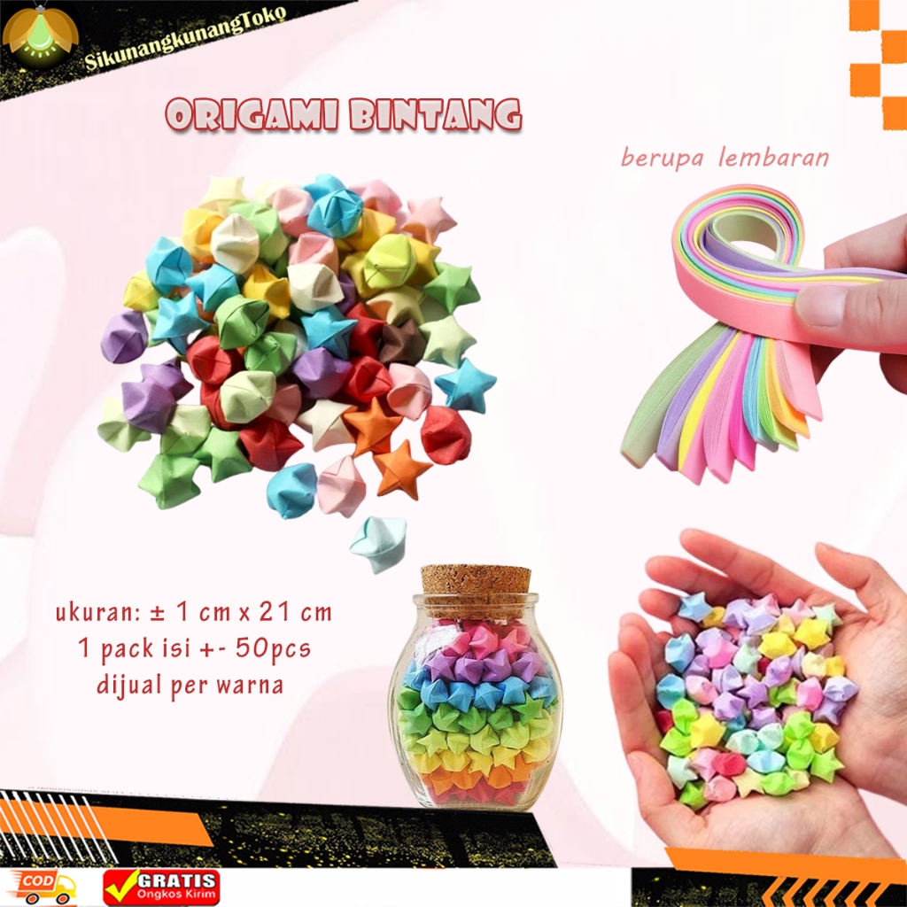 

(SKN) Origami Bintang Kertas Lipat Panjang Bentuk Bintang Warna Warni Origami Paper Star Peper 50 PCS 1 X 21 CM
