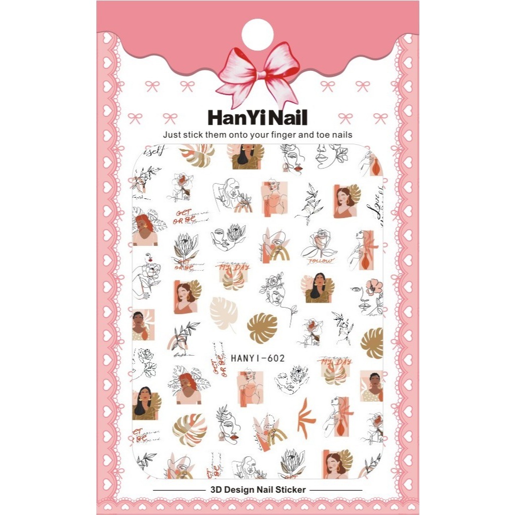 Pretty Girl Leaves Flower Doodle Pop Art Ultra Thin Nail Sticker Stiker Kuku Cantik Nail Art HY602