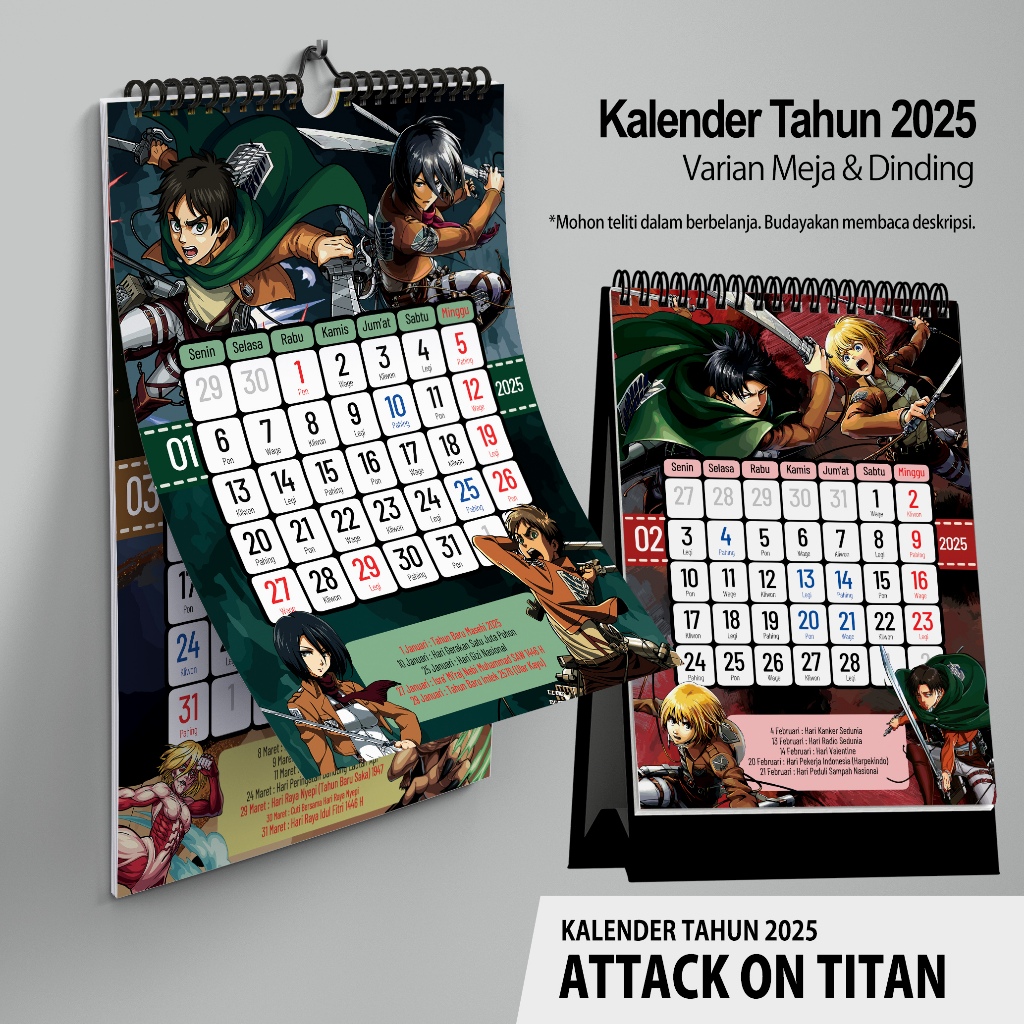 

KALENDER 2025 ( ) Anime Dinding A4 dan Meja A5