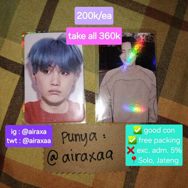 PHOTOCARD OFFICIAL SUGA BTS YOONGI POB DDAY VINYL HER