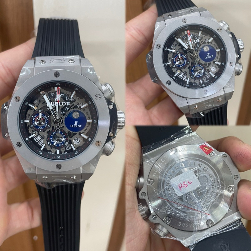 JAM TANGAN PRIA/COWOK HUBLOT BIGBANG RUBBER BLACK BODY GREY CHRONOGRAPH DATE PREMIUM JAPAN AAA #Jamt