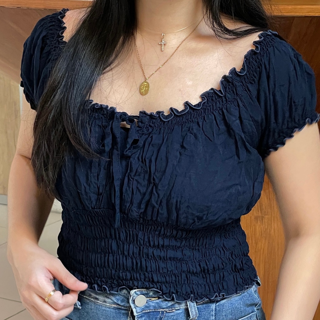 JS 05 baju wanita atasan crop tee karet sabrina