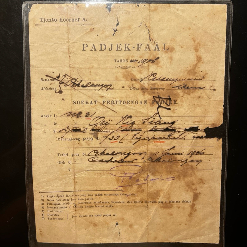 Koleksi Dokumen Pajak Kuno 1906