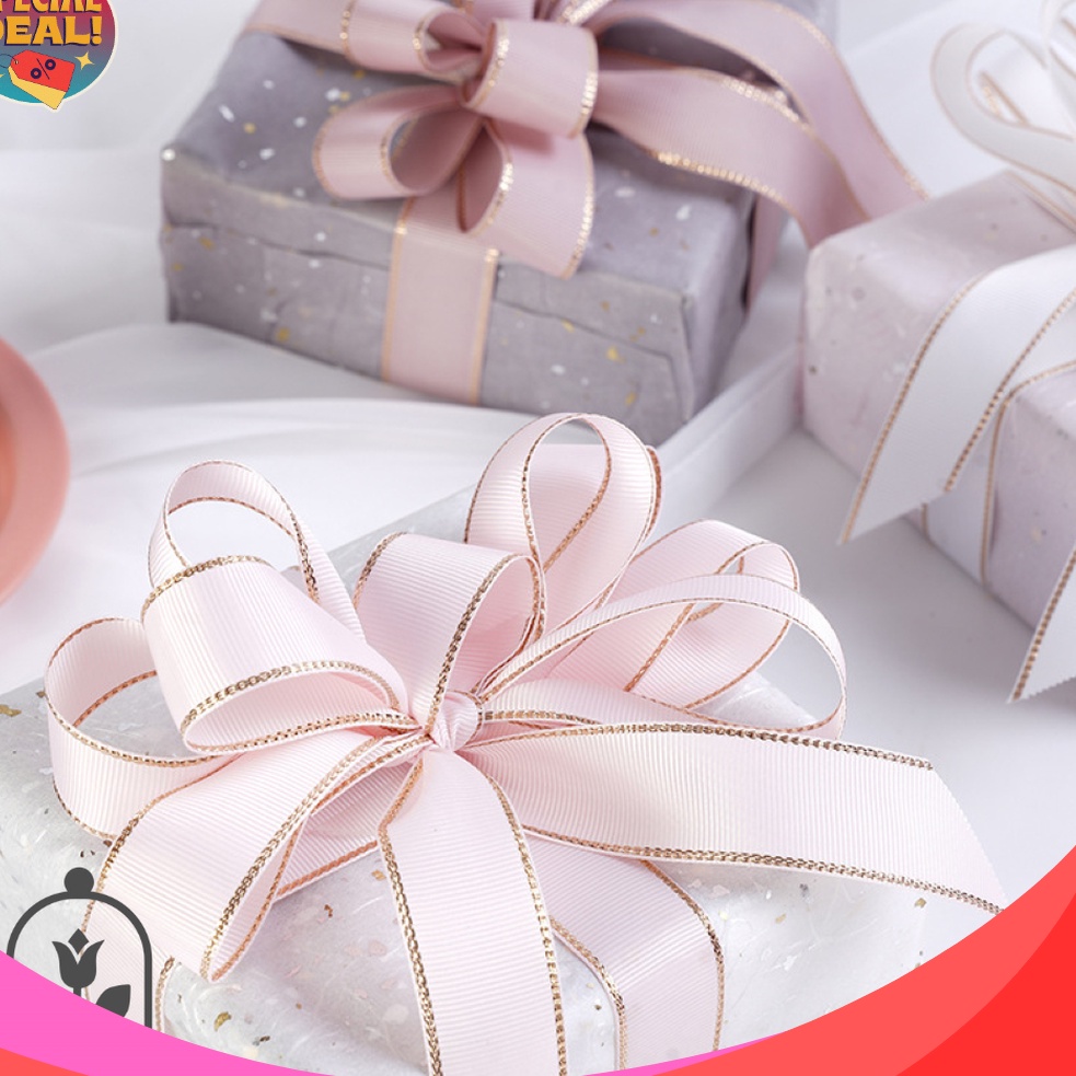 

MAKSIMAL 1ROLL Pita GROSSGRAIN High Grade Emas Ribbon Gold Edge Pinggir Emas Korea Kado Dekorasi Hampers Bouquet Lebar 25cm Panjang 225 meter Colourful Cantik Murah Kerajinan Tangan
