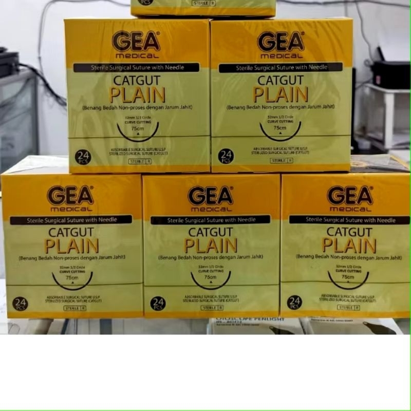 Catgut Chromic With Needle / Catgut Plain / Catgut Silk / Benang Jahit + Jarum - Gea