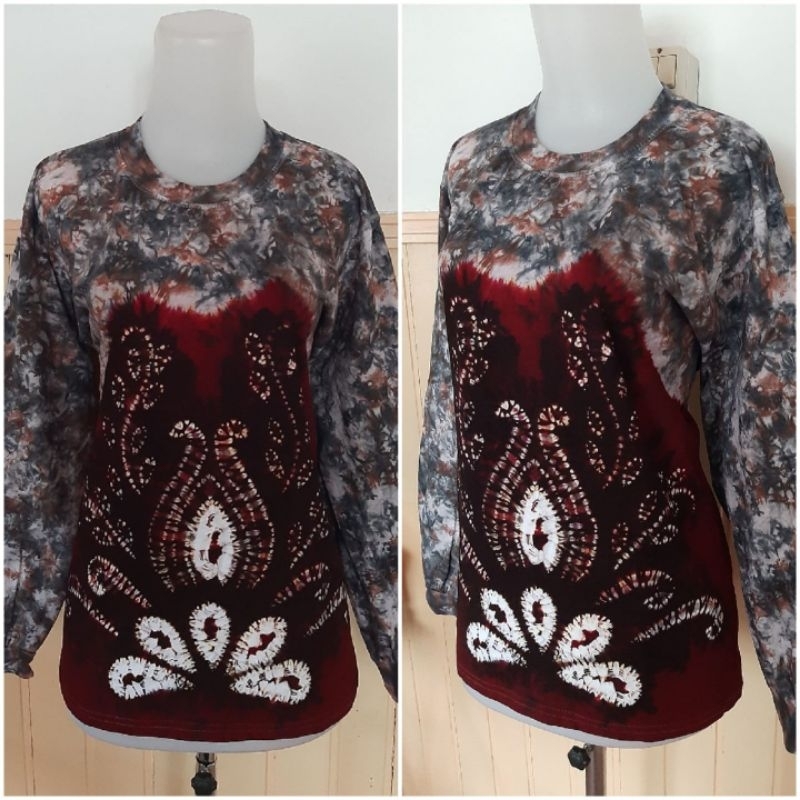Kaos Batik Bahan Katun Motif Sasirangan Jumputan Banjarmasin Kaus Lengan Panjang Casual Seragam Olah