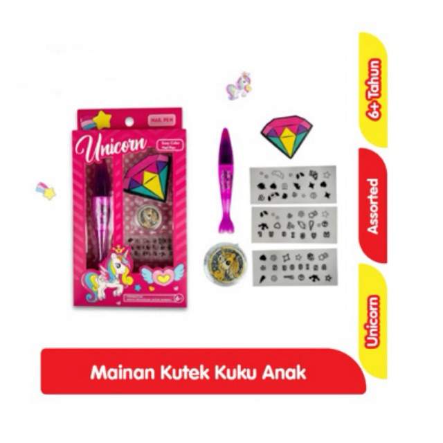Unicorn Nail Pen Mainan Kutek Kuku Anak Assorted