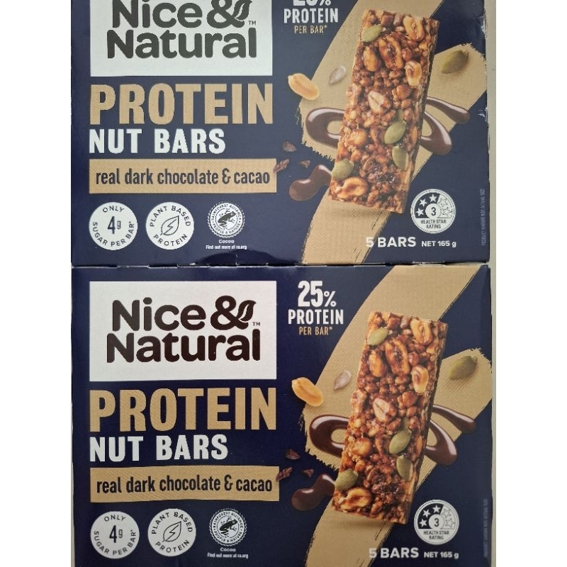 

Nice & Natural Real Dark Chocolate & Cacao Protein Nut Bars 5 Pack | 165g/Nut Bar/Plant Based Protein