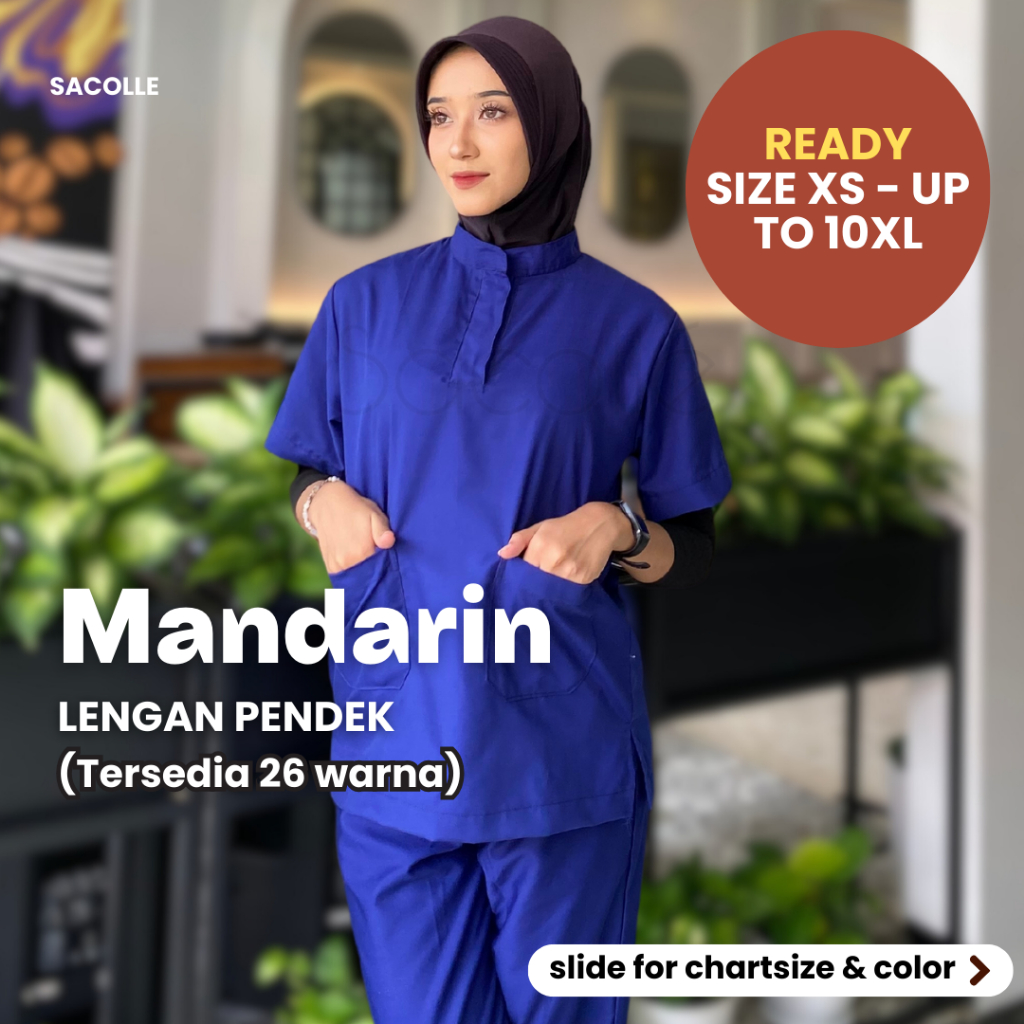 BAJU JAGA MANDARIN LENGAN PENDEK Baju Jaga/Set Baju dan Celana Jaga OK OKA Scrub Perawat/Medis/Dokte