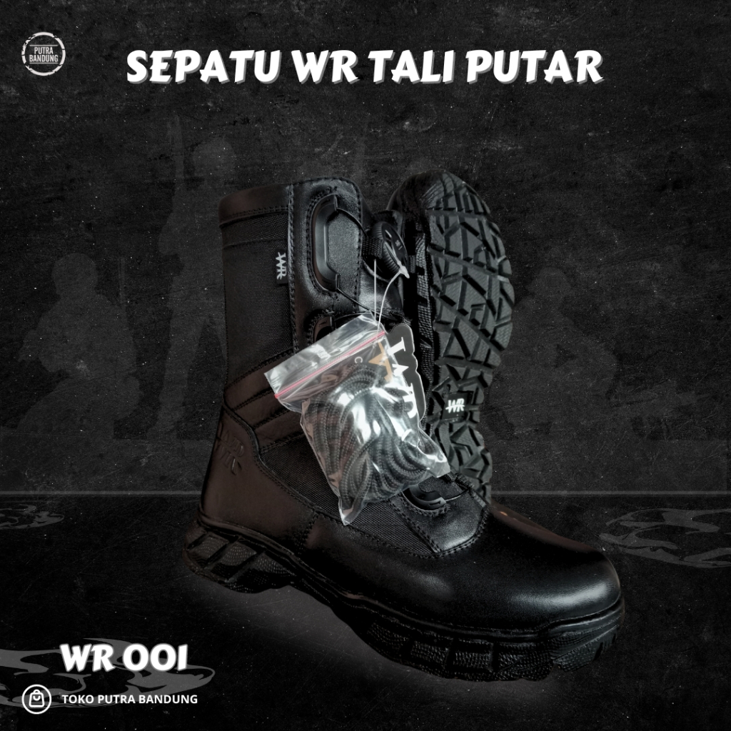Sepatu WR Tactical / Sepatu PDL model tali putar WR tactical boots /WR Sepatu PDL Brimob,TNI, POLRI 