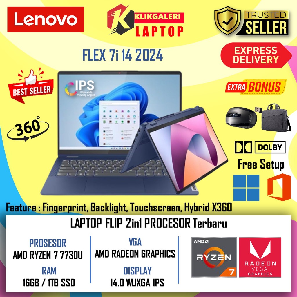 Lenovo Ideapad Flex 5 Ryzen 7 7730U 16GB RAM SSD 2TB 14.0 Touchscreen Laptop Editing Windows Origina