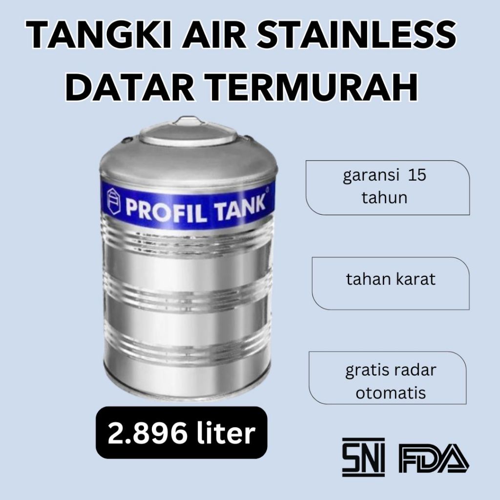 tangki toren tandon air datar tanpa kaki merek profil tank stainless stenlis steel ps 3900 2400 2800