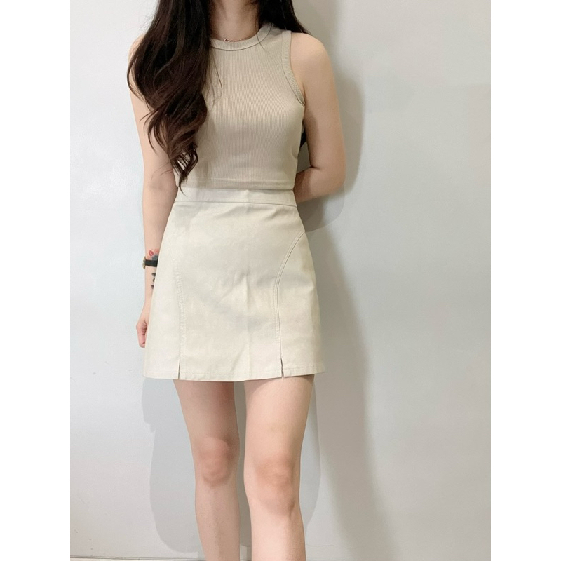 Kode: 3040 (Leather skort) - Cream L