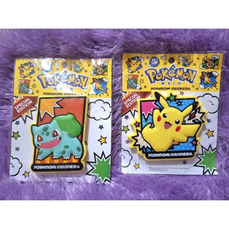 Yoshinoya x Pokemon Magnet kulkas / Tempelan kulkas Pikachu , Bulbasaur