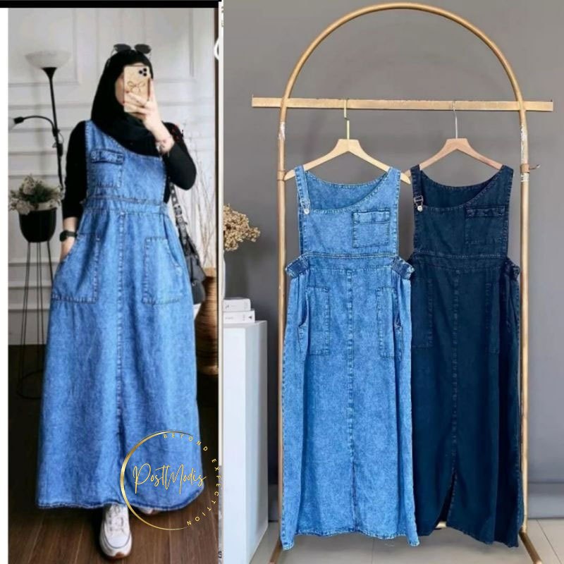 SHERINA LEA OVERALL JEANS CARGO WANITA KIRANA JAMSUIT KODOK ROK ASIMETRIS KEKINIAN DM