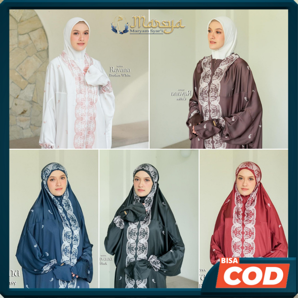 Mukena Mukenah Mewah Prayer Set Armani Silk Warna Hitam - Putih - Black - Broken White - Navy - Mera