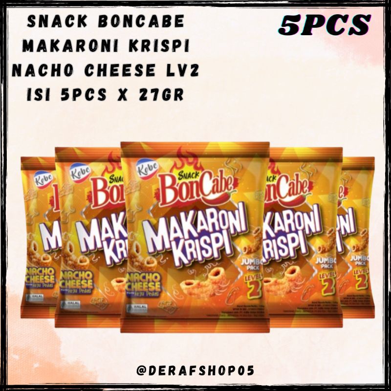 

Snack Boncabe Makaroni Krispi Nacho Cheese level 2 Isi 5pcs x 27gram