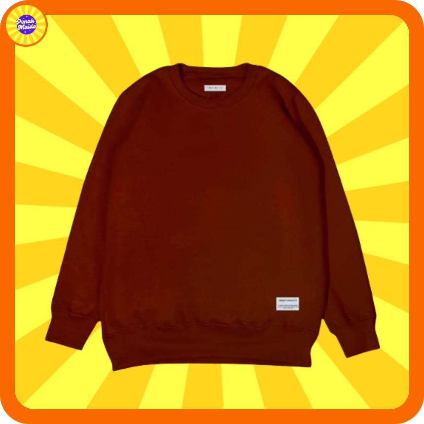 SWEATER CREWNECK PRIA WANITA POLOS OVERSIZE JUMBO BASIC KEREN UKURAN M L XL XXL WARNA MERAH MAROON