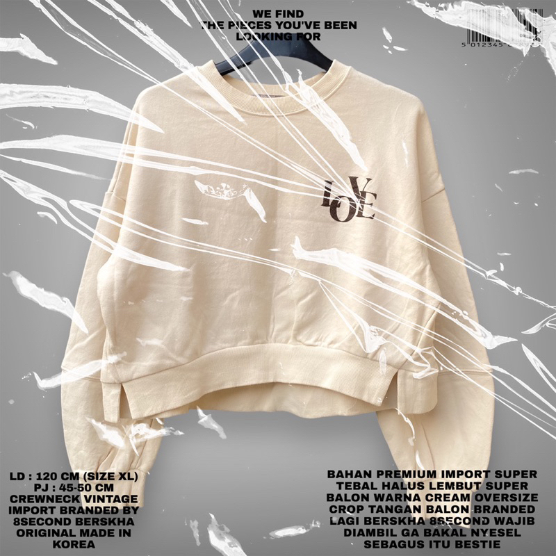 8SECOND BERSKHA ORIGINAL/CREWNECK IMPORT/KOREAN LOOK/OVERSIZE BALON SWEATER CROP/CROP SWEATER IMPORT