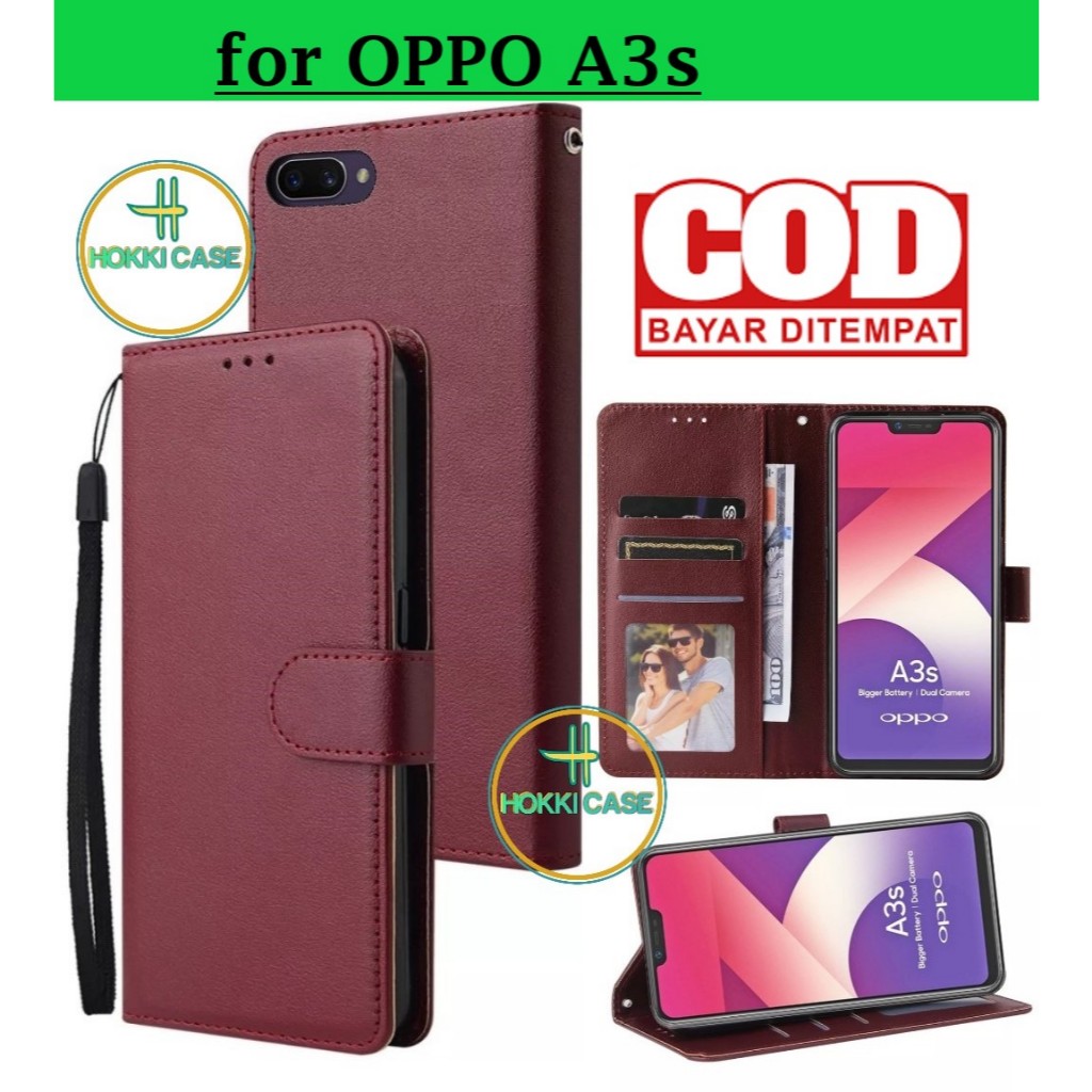 DOMPET HP PREMIUM UNTUK OPPO A3s LEATHER FLIP WALLET CASE UNTUK OPPO A3s