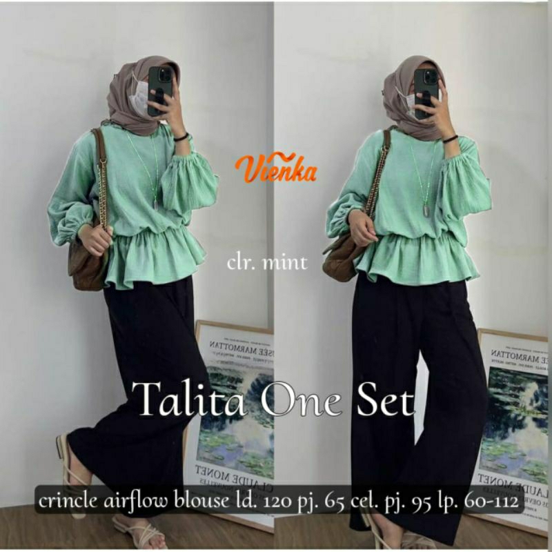 Talita set setelan wanita blouse celana crinkle jumbo LD 120 XXL