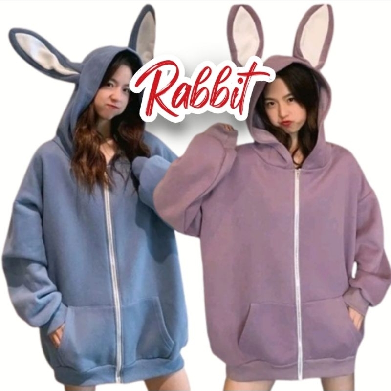 Sweater Hoodie Lucu Zipper Rabbit Oversize Sweater Hoodie Wanita Style Korea