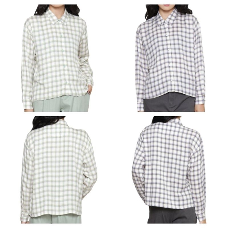 Kemeja Wanita Nev*d* Original  Woven Top Boxy Check Lengan Panjang