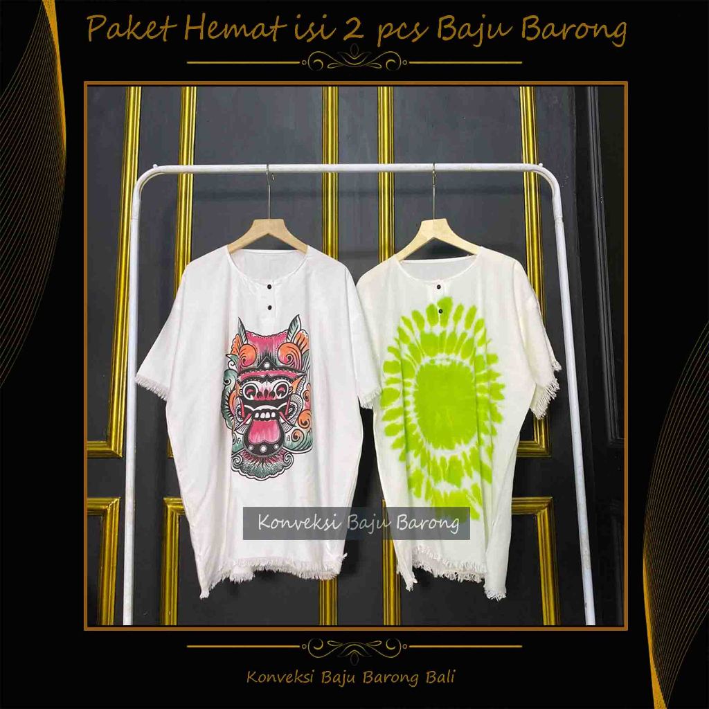 Original - Paket isi 2pcs baju barong bali putih polos - pria wanita - santai - katun