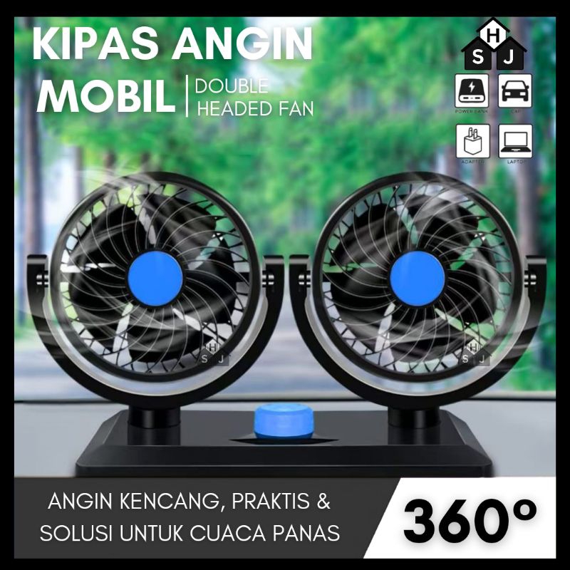 Kipas Mobil 12 Volt Double Fan / Kipas Angin Mobil / Car Cooling Double Fan / Kipas Dasbor Mobil