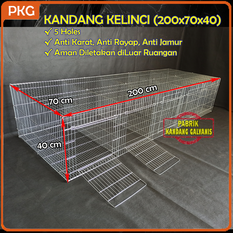 Kandang Kelinci Galvanis 5 Hole 200x70x40 | Kurungan Ternak Kelinci Anggora Besar Jumbo Portable