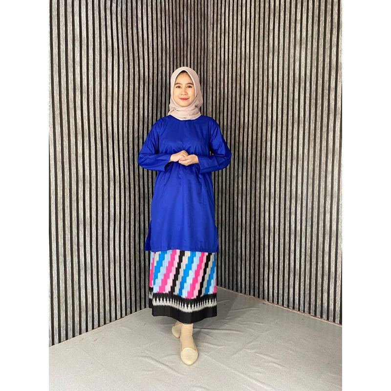 BAJU KURUNG WANITA WARNA BIRU ELEKTRIK TOYOBO PREMIUM (ATASAN + ROK) NEEZAA.ID