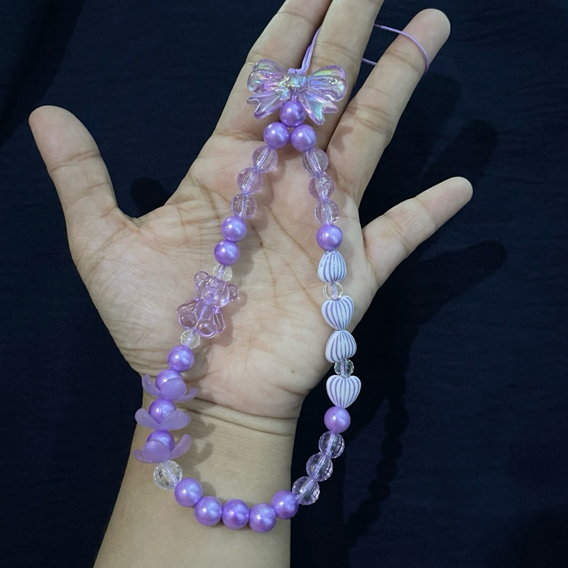 Strap phone / Gantungan hp mutiara warna Ungu Lilac