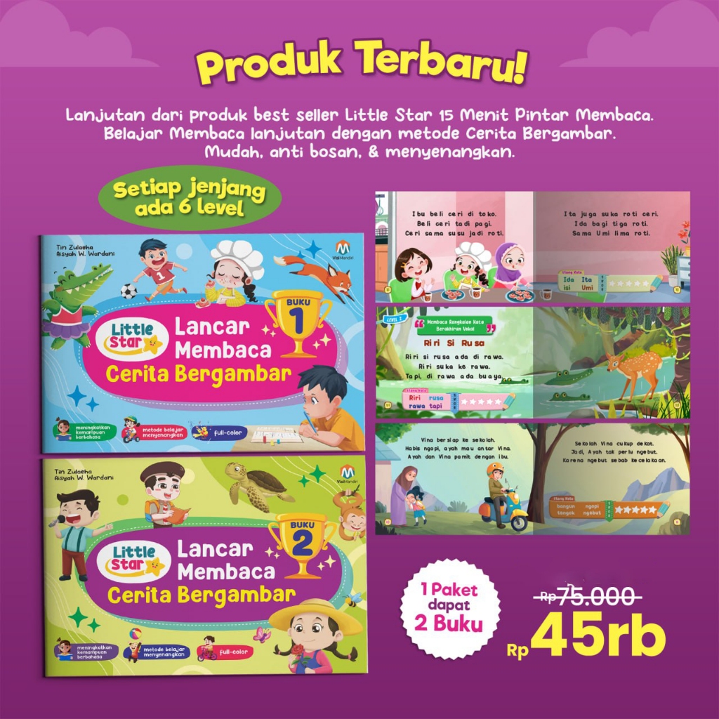 ISI 2 BUKU Little Star Lancar Membaca Cerita Bergambar Buku Belajar Membaca Anak tk paud