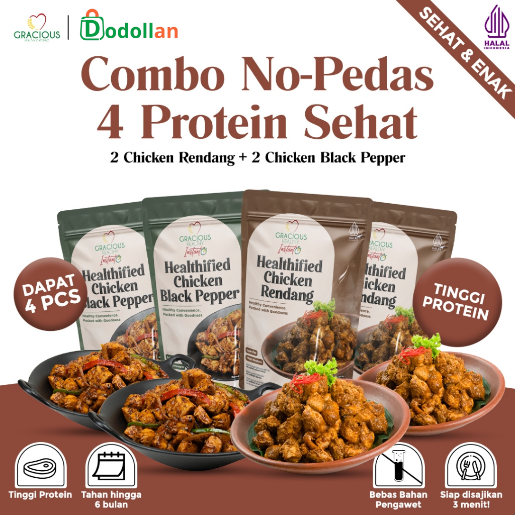 

GRACIOUS HEALTHY Combo No-Pedas 4 Protein Sehat | 2 Chicken Rendang + 2 Chicken Black Pepper