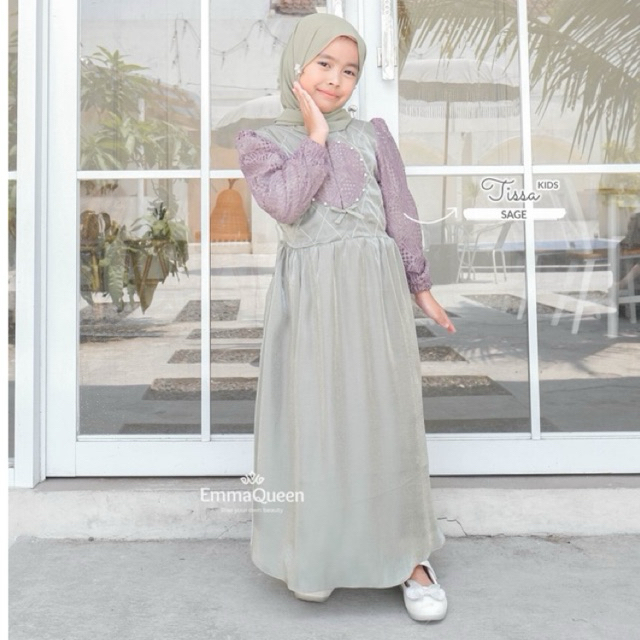 Emmaqueen Tissa Dress Anak Brukat Tile Gamis Sarimbit Couple Lebaran
