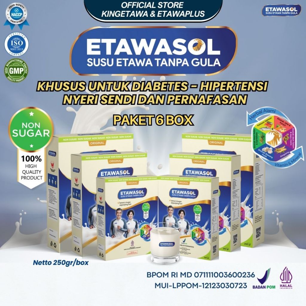 

Etawasol - Susu Kambing Etawa Tanpa Gula Atasi Diabetes, Hipertensi, Rematik & Pernafasan - 6 Box