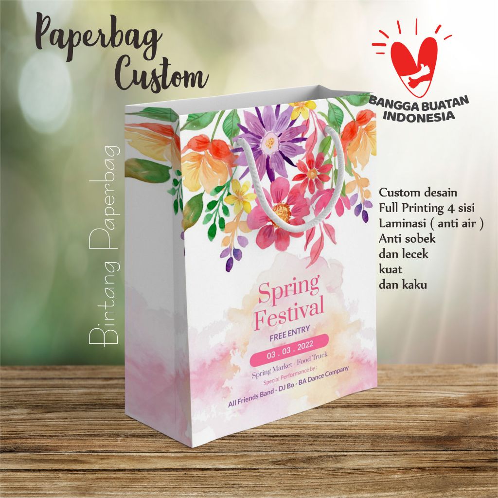 

Custom Paperbag / Paperbag Custom Full Collor Kertas Ivory tebal + Laminasi anti air ( 19x 24 x 5 cm )