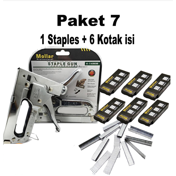 

Staple Tembak Tacker Staples Gun Stepler Hekter mollar 3in1 jok kulit kardus dengan Isi Staples