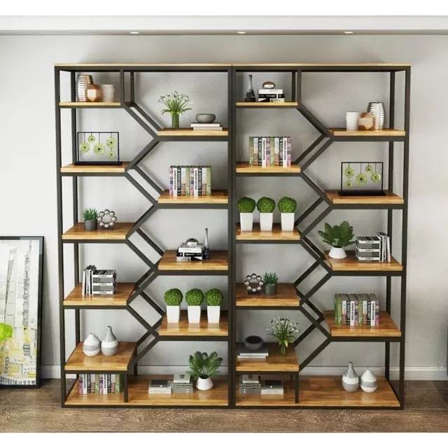 Partisi Model Terbaru | Rak Hias Desain Furniture Industrial | Kayu Jati Rangka Besi