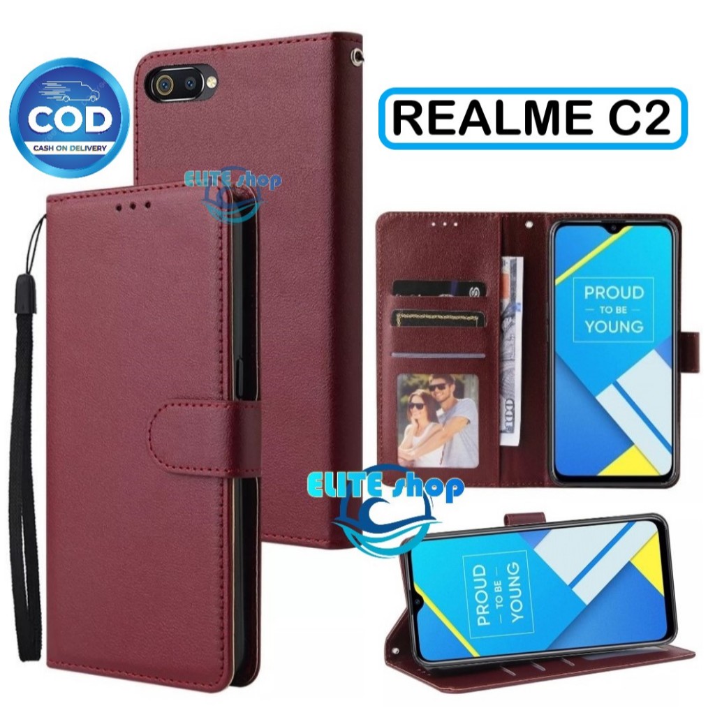 Flip Case REALME C2 Case Wallet Kulit Casing Dompet Case Wallet Leather Flip Case REALME C2 Casing h